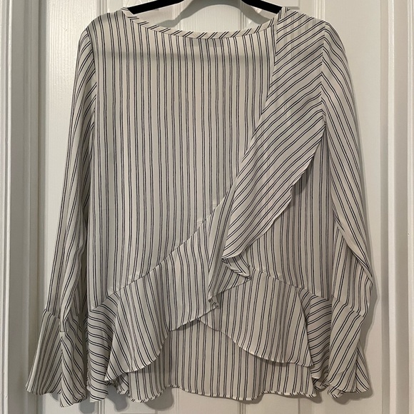 LOFT | Striped Ruffled Crossover Blouse Size Small - Picture 3 of 5